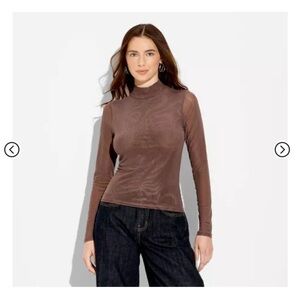 Mesh Mock Neck Long Sleeve Top